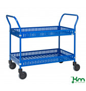 Tischwagen KM3200, Tischwagen mit Rand, 2 Böden, 550x1130x940mm (BxLxH), bis 250kg belastbar, 4 Lenkrollen, blau