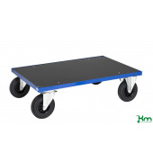 Plattformwagen Serie 300 KM330-3B, 800x1200mm (BxL gesamt), bis 500kg belastbar, 2 Bockrollen, 2 Lenkrollen, mit Bremse, blau