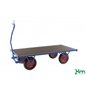 Schwerlastwagen KM330200, 1000x2000x460mm (BxLxH), bis 1500kg belastbar, 4 Bockrollen, Deichselbremse, blau