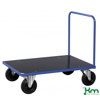 Plattformwagen Serie 300 KM331-2, 700x1000mm (BxL gesamt), bis 500kg belastbar, 2 Bockrollen, 2 Lenkrollen, blau Plattformwagen Serie 300 KM331-2, 700x1000mm (BxL gesamt), bis 500kg belastbar, 2 Bockrollen, 2 Lenkrollen, blau