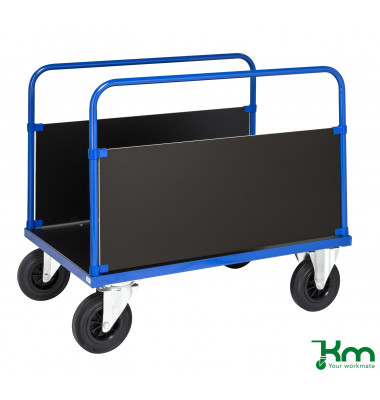 Plattformwagen Serie 300 KM336-3, 800x1200mm (BxL gesamt), bis 500kg belastbar, 2 Bockrollen, 2 Lenkrollen, blau Plattformwagen Serie 300 KM336-3, 800x1200mm (BxL gesamt), bis 500kg belastbar, 2 Bockrollen, 2 Lenkrollen, blau