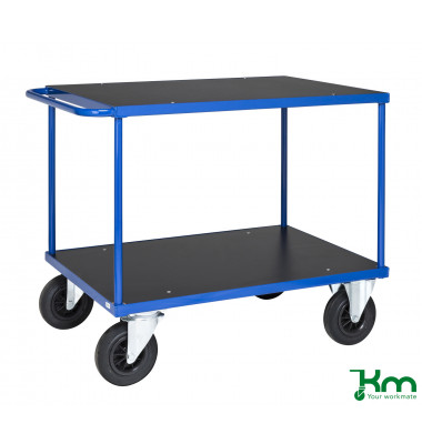 Plattformwagen Serie 300 KM337-2B, 700x1100mm (BxL gesamt), bis 500kg belastbar, 2 Bockrollen, 2 Lenkrollen, mit Bremse, blau