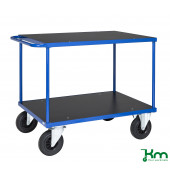 Plattformwagen KM337-3, Serie 300 Tischwagen, 2 Böden, 800x1300x870mm (BxLxH), bis 500kg belastbar, 2 Bockrollen, 2 Lenkrollen,