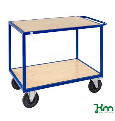 Plattformwagen Serie 300 KM337-EK, 680x1200mm (BxL gesamt), bis 500kg belastbar, 2 Bockrollen, 2 Lenkrollen, mit Bremse, blau