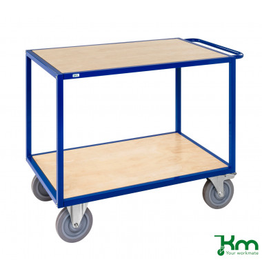 Plattformwagen Serie 300 KM337-ERGO, 680x1200mm (BxL gesamt), bis 1200kg belastbar, 2 Bockrollen, 2 Lenkrollen, mit Bremse, blau