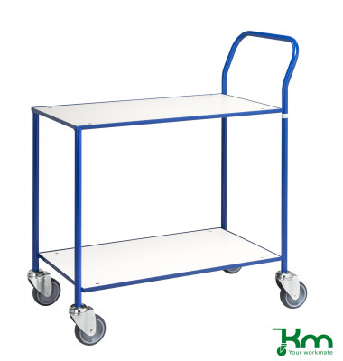 Tischwagen weiß bis 150 kg 4 Lenkrollen 2 davon mit Bremse 840x430x970mm KM373-6B