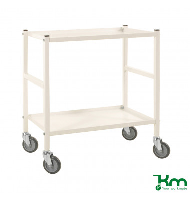 Tischwagen weiß bis 150 kg 4 Lenkrollen 2 davon mit Bremse 690x430x750mm KM4100B