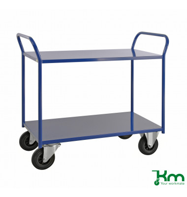 Etagenwagen blau bis 400 kg 2 Bockrollen 2 Lenkrollen mit Bremse 1080x450x975mm KM4126-BB