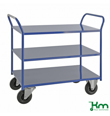 Etagenwagen blau bis 400 kg 2 Bockrollen 2 Lenkrollen mit Bremse 1080x450x975mm KM4127-BB