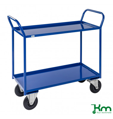 Etagenwagen blau bis 400 kg 2 Bockrollen 2 Lenkrollen mit Bremse 1080x450x1000mm KM4133-BB