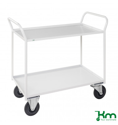 Etagenwagen weiß bis 400 kg 2 Bockrollen 2 Lenkrollen mit Bremse 1080x450x1000mm KM4133B