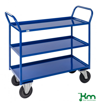 Etagenwagen blau bis 400 kg 2 Bockrollen 2 Lenkrollen mit Bremse 1080x450x1000mm KM4134-BB