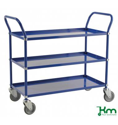 Etagenwagen blau bis 250 kg 4 Lenkrollen 2 davon mit Bremse 1070x585x940mm KM4148-BB