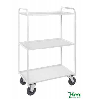 Etagenwagen weiß bis 400 kg 2 Bockrollen 2 Lenkrollen mit Bremse 955x550x1490mm KM4149B