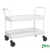Tischwagen KM4200, Tischwagen mit Rand, 2 Böden, 550x1130x940mm (BxLxH), bis 250kg belastbar, 4 Lenkrollen, weiß