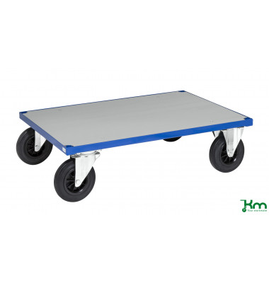 Plattformwagen Serie 400 KM430-3B, 800x1200mm (BxL gesamt), bis 500kg belastbar, 2 Bockrollen, 2 Lenkrollen, mit Bremse, blau