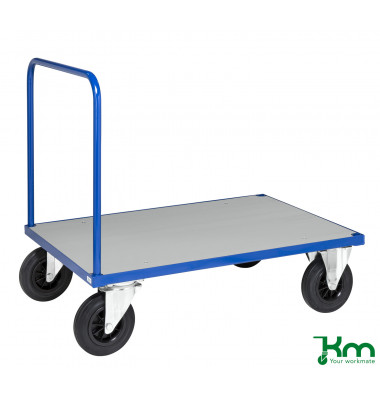 Plattformwagen Serie 400 KM431-2B, 700x1000mm (BxL gesamt), bis 500kg belastbar, 2 Bockrollen, 2 Lenkrollen, mit Bremse, blau
