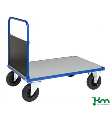 Plattformwagen Serie 400 KM432-3B, 800x1200mm (BxL gesamt), bis 500kg belastbar, 2 Bockrollen, 2 Lenkrollen, mit Bremse, blau
