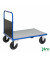 Plattformwagen Serie 400 KM432-3B, 800x1200mm (BxL gesamt), bis 500kg belastbar, 2 Bockrollen, 2 Lenkrollen, mit Bremse, blau