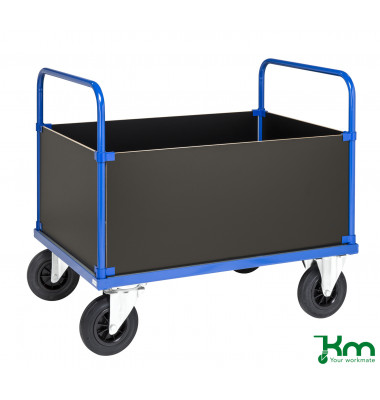 Plattformwagen Serie 400 KM435-2H, 700x1000mm (BxL gesamt), bis 500kg belastbar, 2 Bockrollen, 2 Lenkrollen, blau