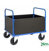 Plattformwagen KM435-3HB, Serie 400 Kofferwagen, 800x1200x900mm (BxLxH), bis 500kg belastbar, 2 Bockrollen, 2 Lenkrollen, mit Br