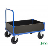 Plattformwagen KM435-3LB, Serie 400 Kofferwagen, 800x1200x900mm (BxLxH), bis 500kg belastbar, 2 Bockrollen, 2 Lenkrollen, mit Br