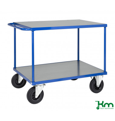 Plattformwagen Serie 400 KM437-2, 700x1100mm (BxL gesamt), bis 500kg belastbar, 2 Bockrollen, 2 Lenkrollen, blau