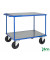 Plattformwagen Serie 400 KM437-3B, 800x1300mm (BxL gesamt), bis 500kg belastbar, 2 Bockrollen, 2 Lenkrollen, mit Bremse, blau