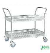 Tischwagen KM4893-GB, Tischwagen mit Rand, 2 Böden, 550x1130x940mm (BxLxH), bis 250kg belastbar, 4 Lenkrollen, verzinkt