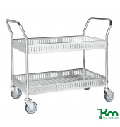 Tischwagen KM4893-GBB, Tischwagen mit Rand, 2 Böden, 550x1130x940mm (BxLxH), bis 250kg belastbar, 4 Lenkrollen, 2 davon mit Bre