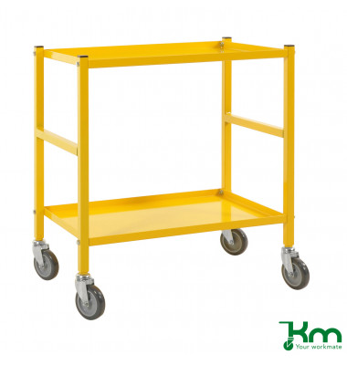 Tischwagen gelb bis 150 kg 4 Lenkrollen 2 davon mit Bremse 690x430x750mm KM5100B