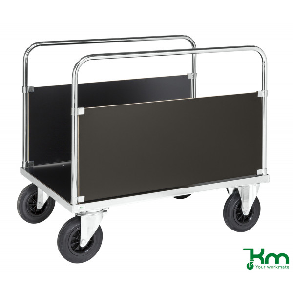 7350050357658 - Kongamek - Plattformwagen verzinkt 1000x700x900mm mit Ladefläche und 2 stirnseitigen Wänden aus mdf mit Gummibereifung und Bremse 7350050357658 - Kongamek - Plattformwagen verzinkt 1000x700x900mm mit Ladefläche und 2 stirnseitigen Wänden aus mdf mit Gummibereifung und Bremse