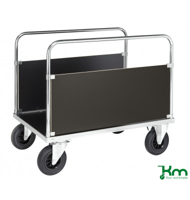 Plattformwagen Serie 500 KM536-3B, 800x1200mm (BxL gesamt), bis 500kg belastbar, 2 Bockrollen, 2 Lenkrollen, mit Bremse, silber