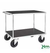 Plattformwagen KM537-3, Serie 500 Tischwagen, 2 Böden, 800x1300x870mm (BxLxH), bis 500kg belastbar, 2 Bockrollen, 2 Lenkrollen,