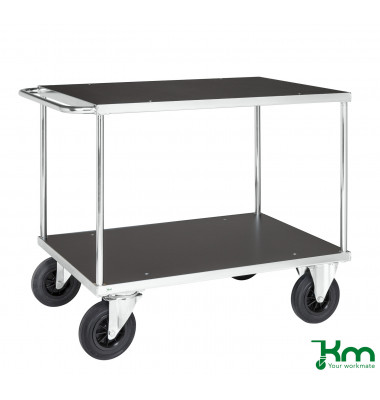 Plattformwagen Serie 500 KM537-3B, 800x1300mm (BxL gesamt), bis 500kg belastbar, 2 Bockrollen, 2 Lenkrollen, mit Bremse, silber