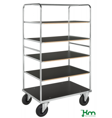 Plattformwagen Serie 500 KM538-3B, 800x1200mm (BxL gesamt), bis 500kg belastbar, 2 Bockrollen, 2 Lenkrollen, mit Bremse, silber