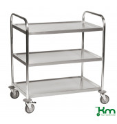 Edelstahlwagen KM60355, 3 Böden C2, 18/0, 590x910x940mm (BxLxH), bis 100kg belastbar, 4 Lenkrollen, 2 davon mit Bremse, rostfre