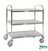 Edelstahlwagen KM60355-S, 3 Böden C3, 18/8, 590x910x965mm (BxLxH), bis 100kg belastbar, 4 Lenkrollen, 2 davon mit Bremse, rostf