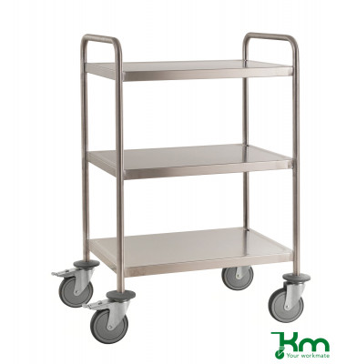 Edelstahlwagen rostfrei bis 200 kg 4 Lenkrollen 2 davon mit Bremse 825x575x1010mm KM60355MRM