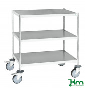Edelstahlwagen KM60355MRU, Vollständig geschweißt 3 Böden C3, 18/8, 575x825x900mm (BxLxH), bis 200kg belastbar, 4 Lenkrollen,