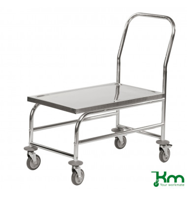 Edelstahlwagen rostfrei bis 100 kg 4 Lenkrollen 2 davon mit Bremse 850x490x925mm KM60363