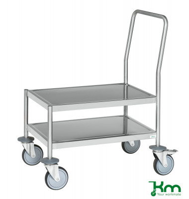 Edelstahlwagen rostfrei bis 200 kg 4 Lenkrollen 2 davon mit Bremse 700x435x905mm KM60363MR