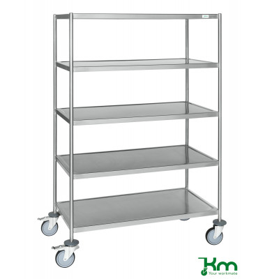 Edelstahlwagen rostfrei bis 200 kg 4 Lenkrollen 2 davon mit Bremse 1075x575x1650mm KM60369MRU