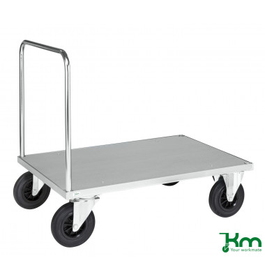 Plattformwagen Serie 600 KM631-2, 700x1000mm (BxL gesamt), bis 500kg belastbar, 2 Bockrollen, 2 Lenkrollen, silber Plattformwagen Serie 600 KM631-2, 700x1000mm (BxL gesamt), bis 500kg belastbar, 2 Bockrollen, 2 Lenkrollen, silber