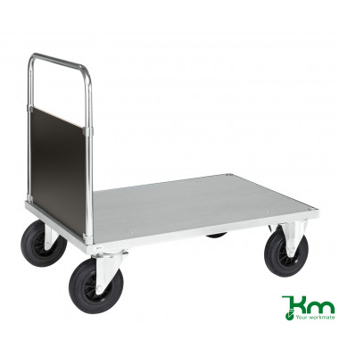 Plattformwagen Serie 600 KM632-3, 800x1200mm (BxL gesamt), bis 500kg belastbar, 2 Bockrollen, 2 Lenkrollen, silber