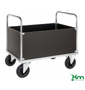 Plattformwagen KM635-2H, Serie 600 Kofferwagen, 700x1000x900mm (BxLxH), bis 500kg belastbar, 2 Bockrollen, 2 Lenkrollen, silber