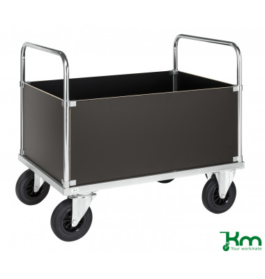 Plattformwagen Serie 600 KM635-2H, 700x1000mm (BxL gesamt), bis 500kg belastbar, 2 Bockrollen, 2 Lenkrollen, silber