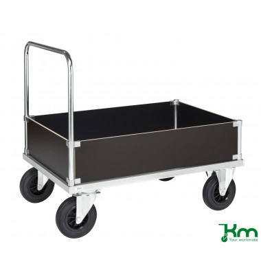 Plattformwagen Serie 600 KM635-2LB, 700x1000mm (BxL gesamt), bis 500kg belastbar, 2 Bockrollen, 2 Lenkrollen, mit Bremse, silber