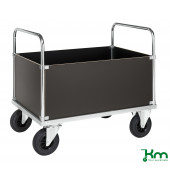 Plattformwagen KM635-3H, Serie 600 Kofferwagen, 800x1200x900mm (BxLxH), bis 500kg belastbar, 2 Bockrollen, 2 Lenkrollen, silber