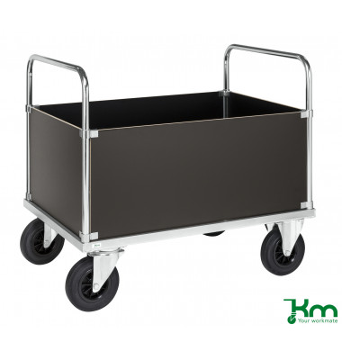 Plattformwagen Serie 600 KM635-3H, 800x1200mm (BxL gesamt), bis 500kg belastbar, 2 Bockrollen, 2 Lenkrollen, silber